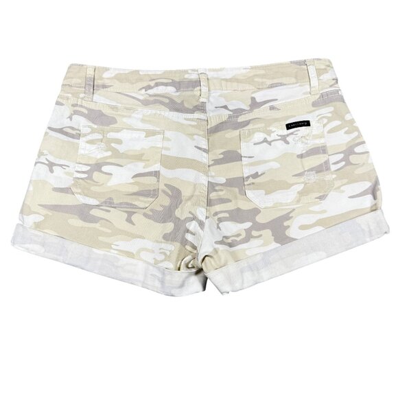 Sanctuary Women’s Beige Camo Print Shorts Size 29 Casual Distressed Folded Hem - Picture 4 of 4